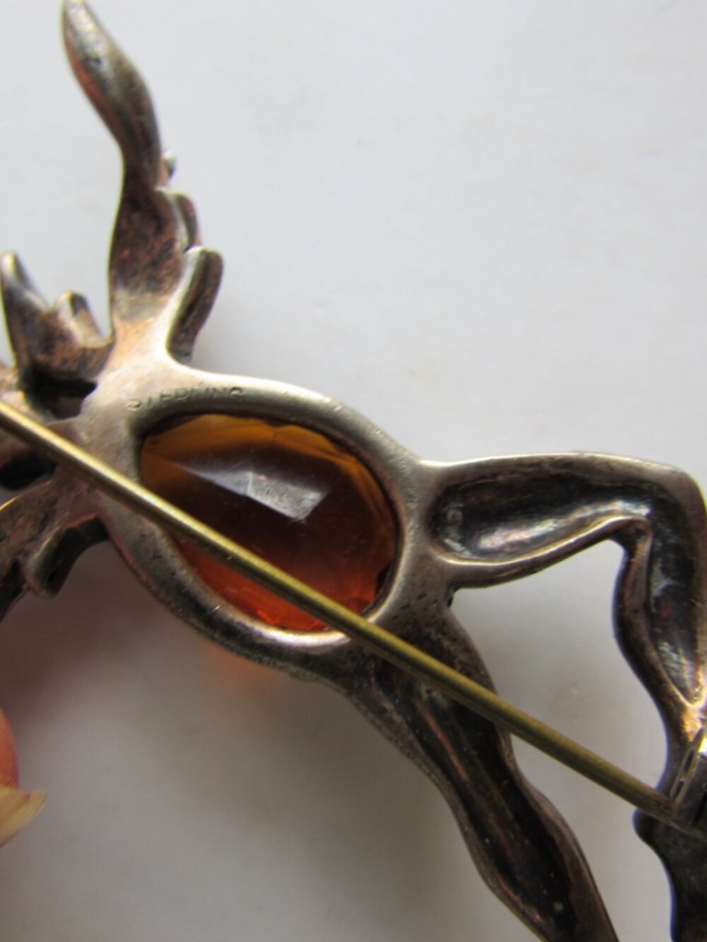 Surprising Brooch Sterling Silver Jelly Belly Rhinestone Flames - Picture 10 of 11